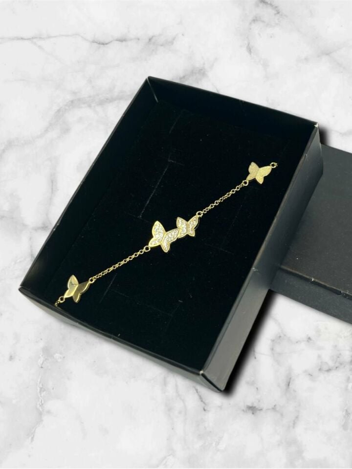 Anka Mücevherat 925 Ayar Gümüş Kelebek Bileklik, Gold Kelebek Bileklik, Gümüş Kelebek Bileklik, Gümüş Bileklik